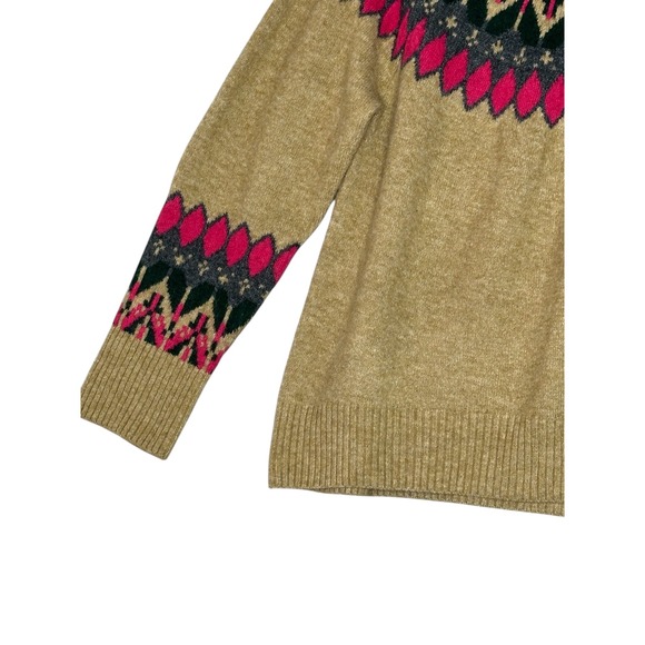Vince Camuto Womens Fair Isle Mock Neck Sweater Large Mockneck Brown Pink Greeo - Picture 4 of 11